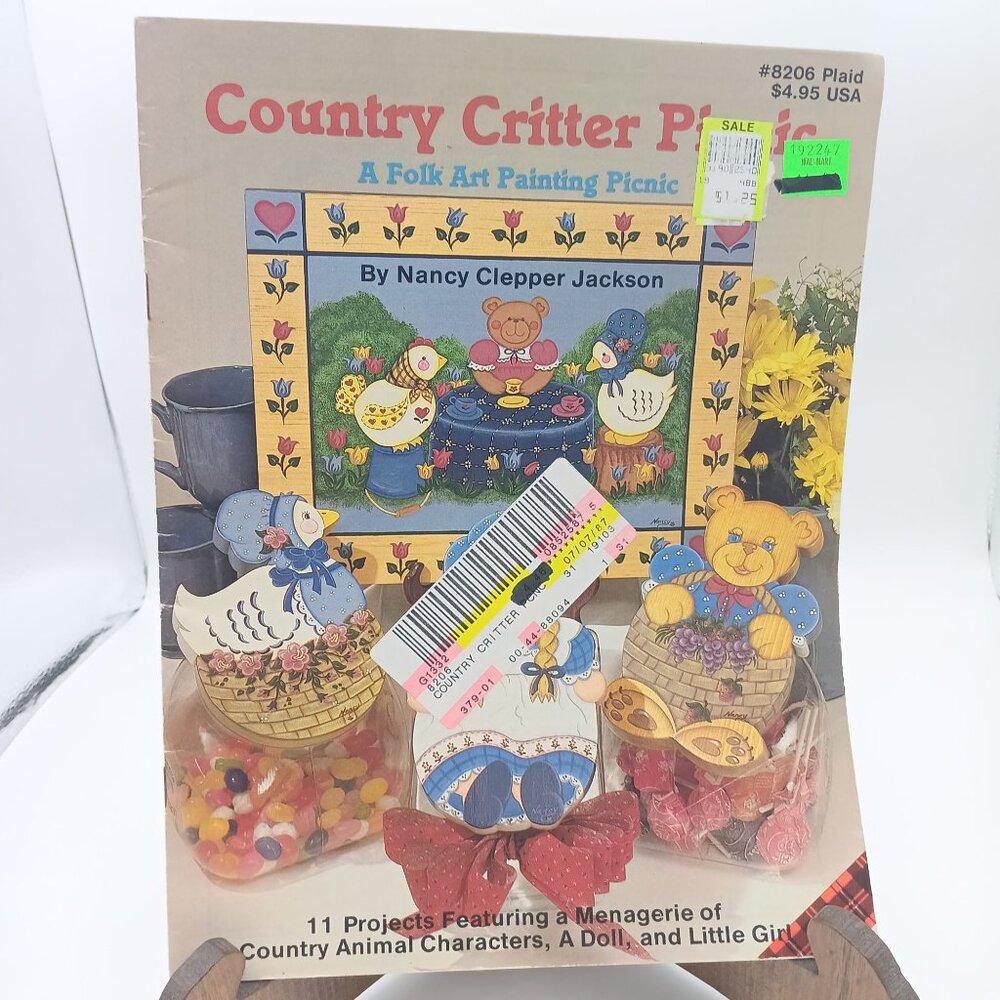 Vintage Craft Patterns, Country Critter Picnic 8206 Folk Art Painting by Nancy